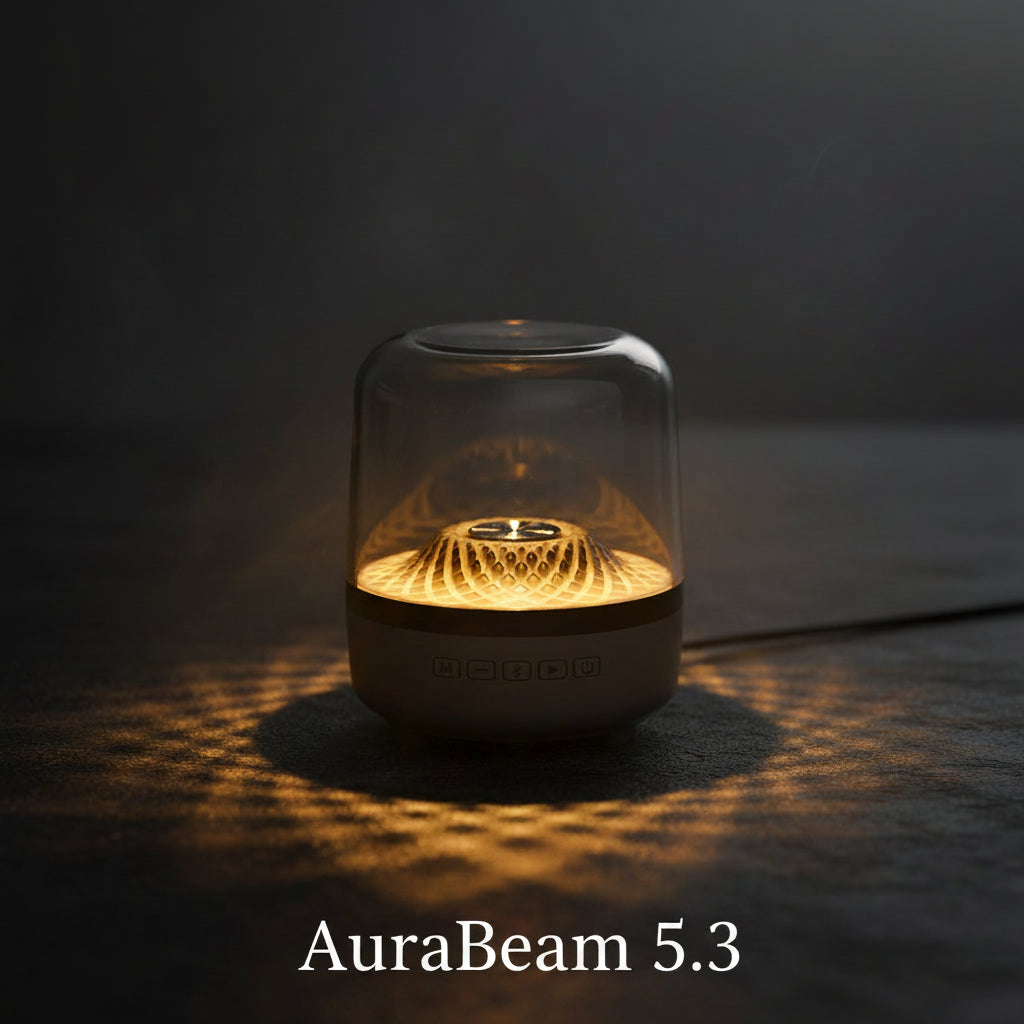Esta foo muestra el altavoz Aura Beam en color negro con luces  RGB