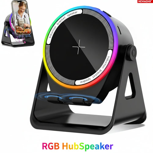 foto de un altavoz con soporte y luz RGB