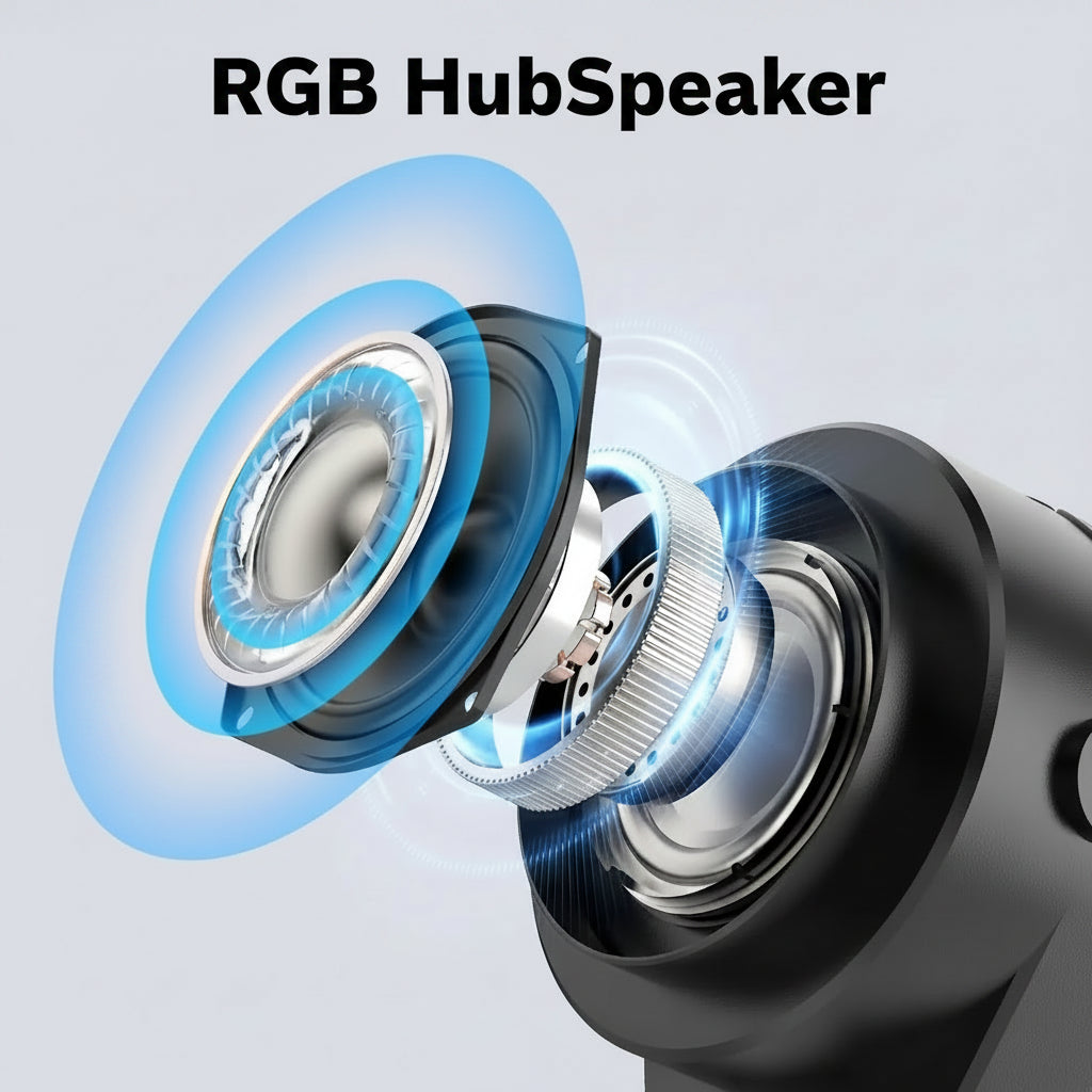 Foto de un altavoz RGB mostrando el interior del altavoz
