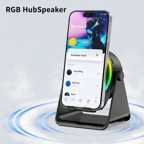 foto de un altavoz con soporte y luzes RGB