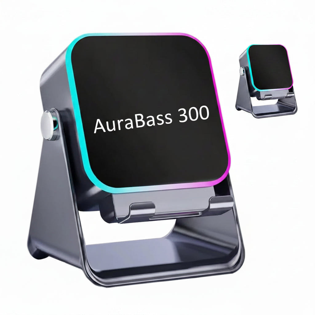 foto del altavoz portatil aura bass con luces RGB