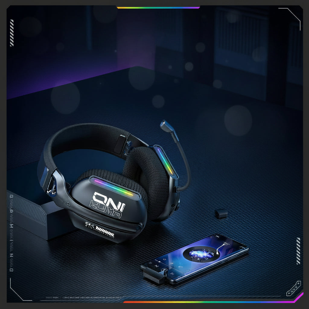 Onikuma GT808 – Auriculares Gaming Inalámbricos con Micrófono, RGB, Bluetooth 5.3 / 2.4G / AUX